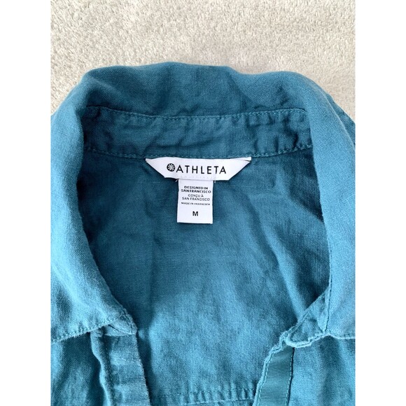Athleta Women's Playa Tie Front Short Sleeve Linen Top Borealis Green Medium - Picture 3 of 12